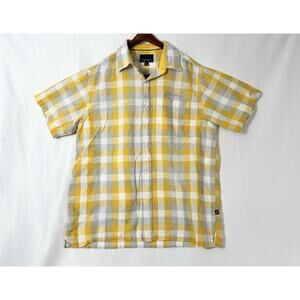 Phat Farm Men's XL Button Up Yellow Plaid Short Sleeve Brown Hip Hop
